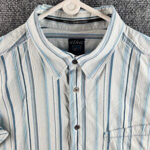 KUHL Adult Men XL Cotton Tencel Short Sleeve Button Up Shirt Blue Fancy Stripes